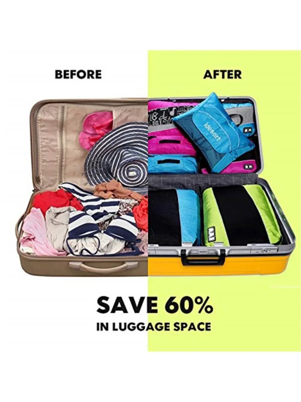 8 Set Packing Cubes Travel Organizer Luggage Bags Grey Blue 8PC Nylon Set